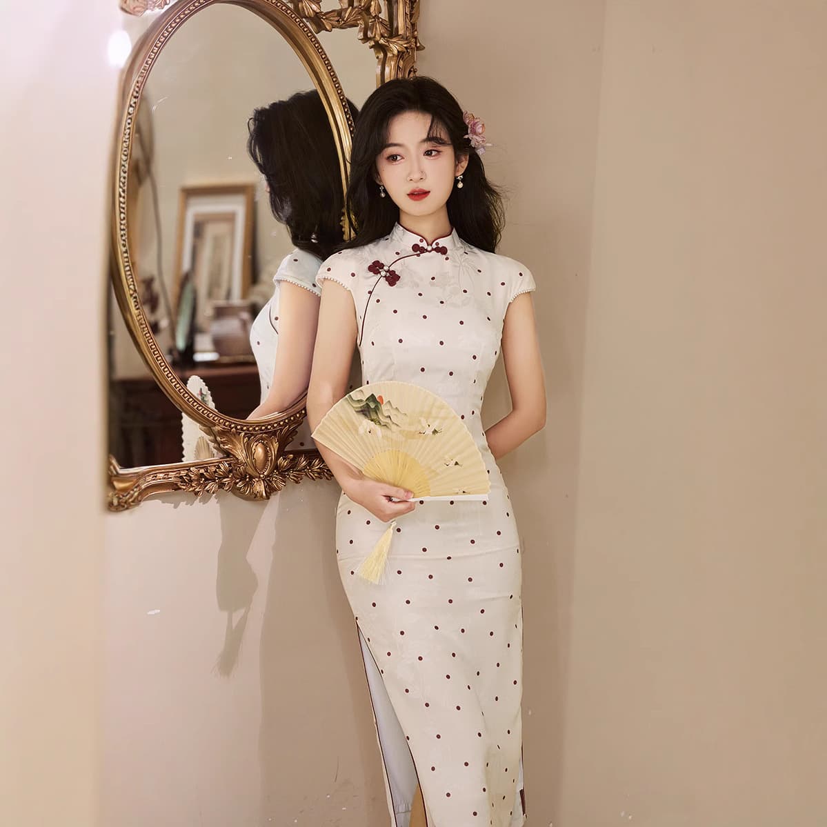 Young Women's Daily Wear Cheongsam Short Plus Size Summer Polka Dot Elegant Improved Version Long Skirt Traditional Chinese Style
