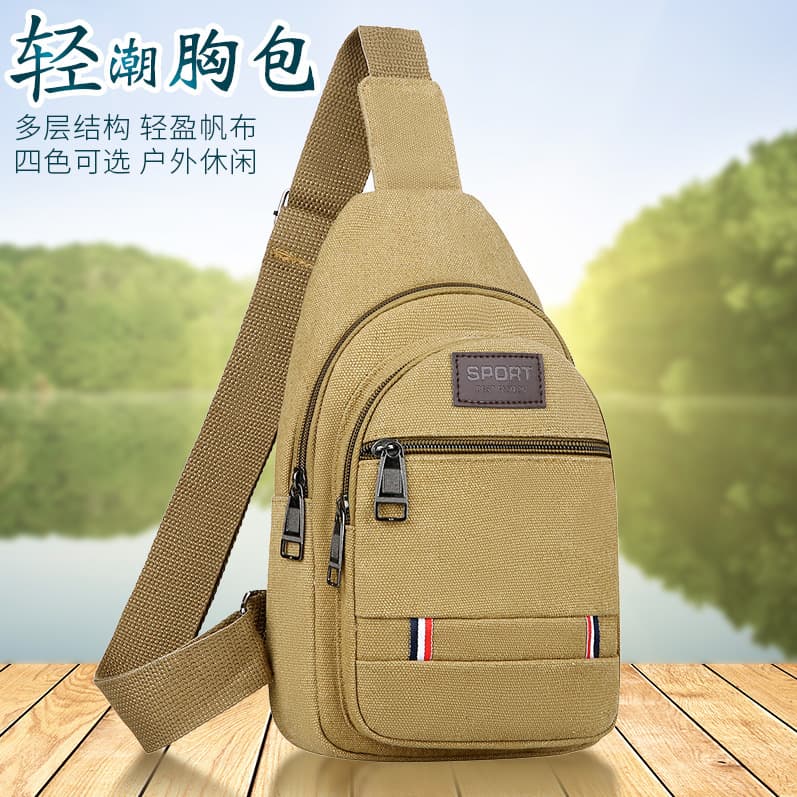 New Cross-Border Canvas Waist Bag for Men, Chest Bag, Fashion Backpack, Shoulder Bag, Multi-Functional Sports Sling Bag