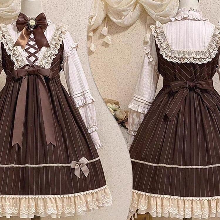 Princess Dress Women Puffy Long Sleeve Lolita Dress Cute Lolita Heavy Craft Classic OP Brown Sweet