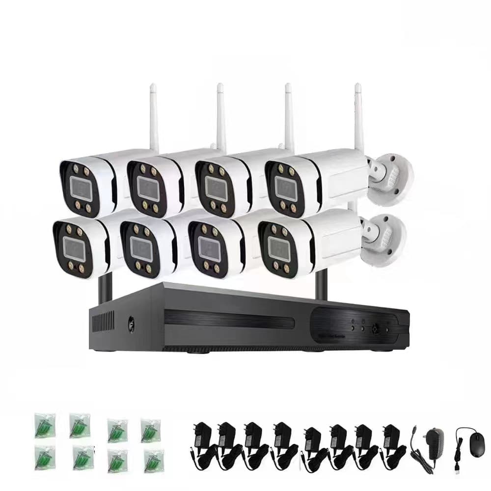 8-Channel 2MP Wireless Surveillance System Kit Mobile Remote Viewing HD Network Security Camera Set Metal