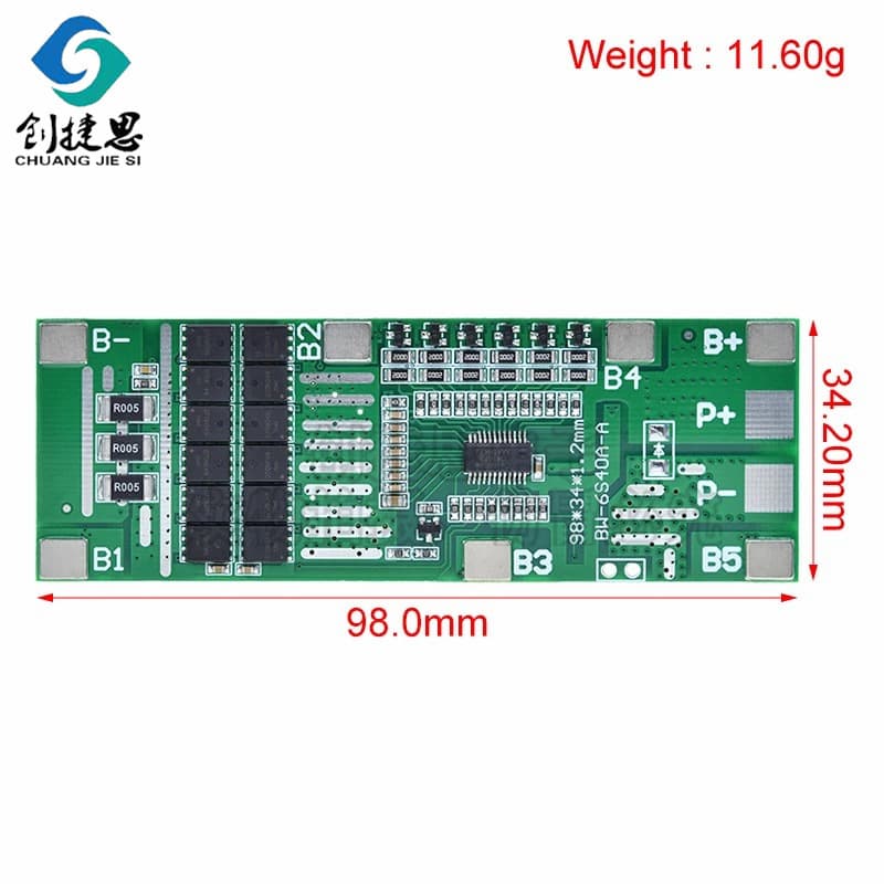 6-Series 24V 20A 40A with Balancing Electric Tool Solar Lighting Lithium Battery Protection Board Integrated BMS
