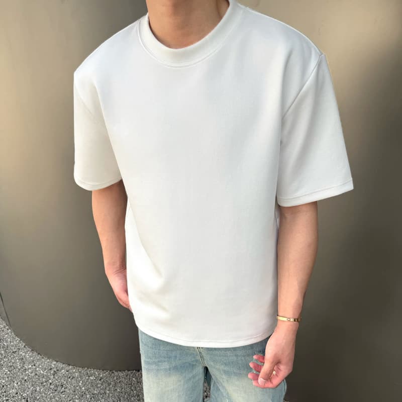 [Front shoulder style] cleanfit heavyweight 220g space cotton short-sleeved men's summer thick inner bottoming round t-shirt