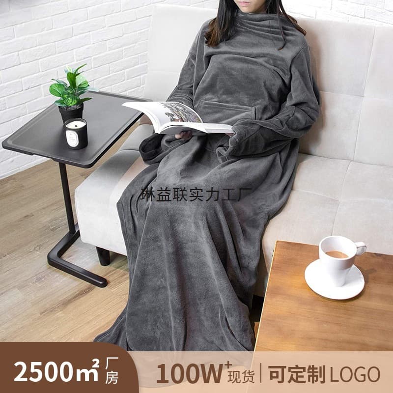 Cross-border Amazon TV blanket with large pocket, multifunctional wearable lazy sleeve blanket, anti-static flannel plush blanket