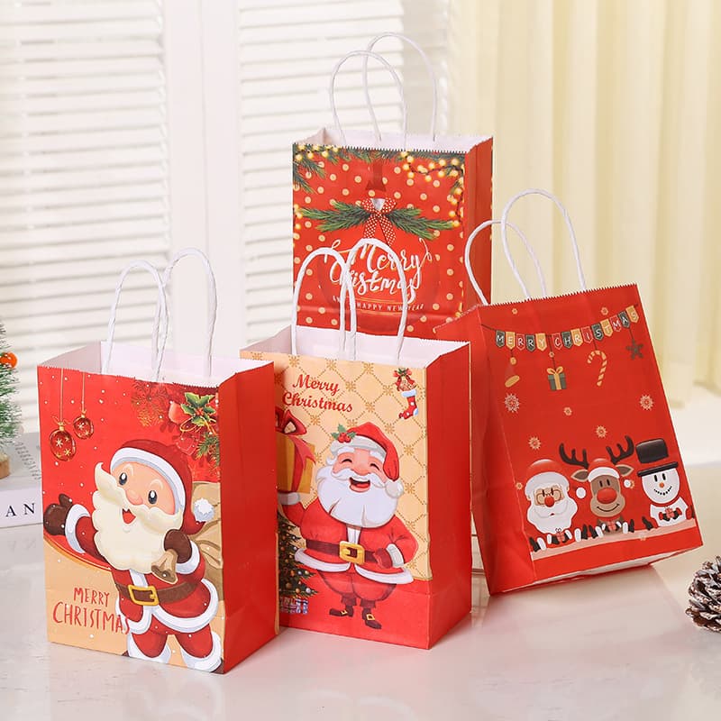 Wholesale Cartoon Kraft Paper Christmas Gift Bags, Tote Bags, Packaging Bags, Cross-Border Holiday Wholesale Paper Bags