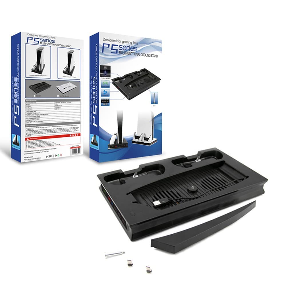Multifunctional Cooling Stand Fan Base for PS5 Console with Dual Controller Charging Dock