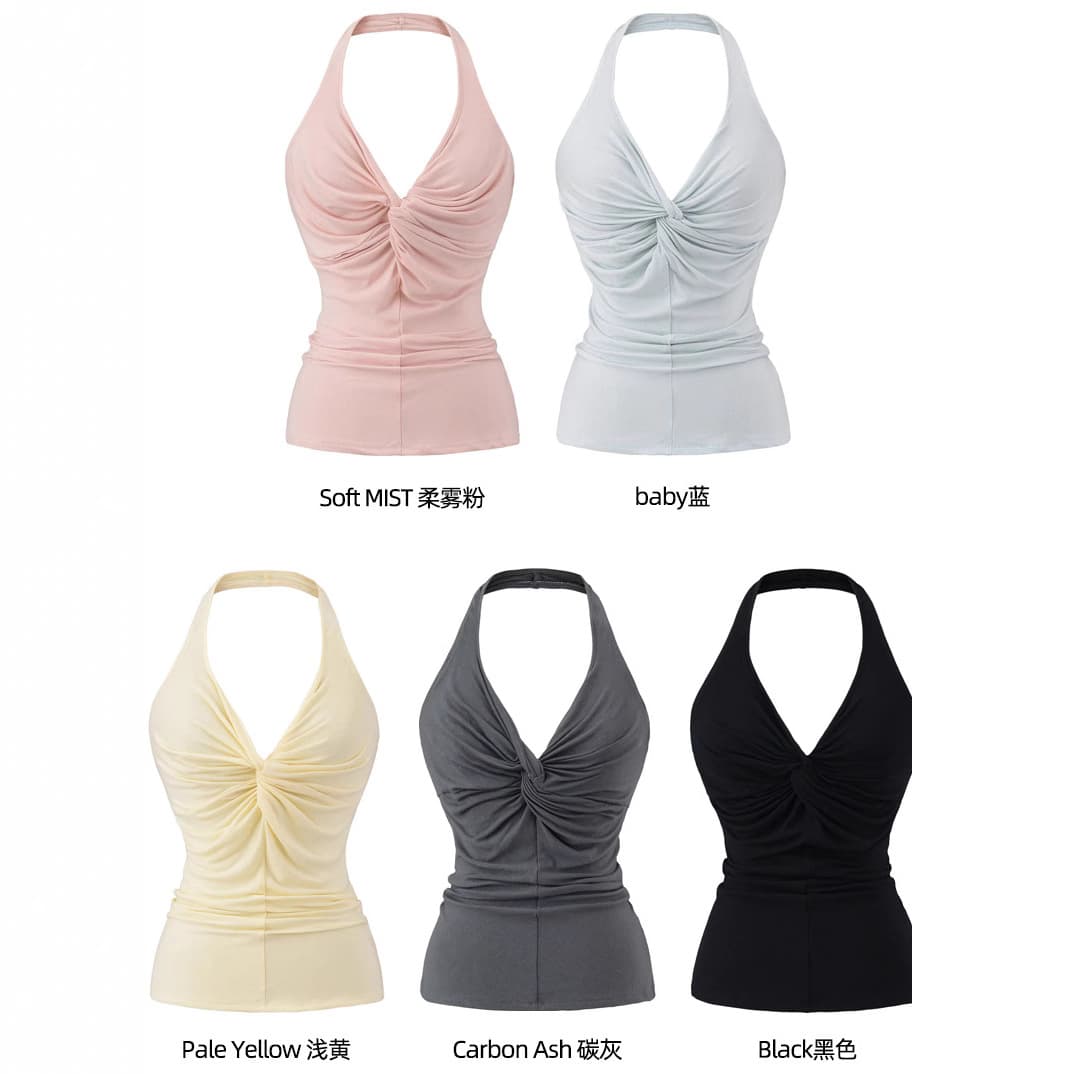 Hot layered design with a stylish V-neck halter top, twisted sleeveless vest for women, slim-fit and figure-flattering