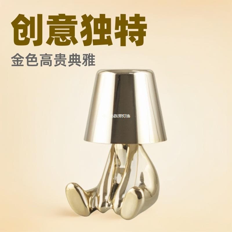 Cross-border Stock Little Golden Man Ornament Night Light, Dual-Purpose Bar Coffee Shop Decoration Bedroom Bedside Ambient Light