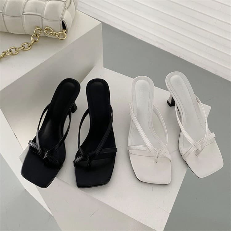 2025 Summer New French Toe-Post Sandals Stiletto Slippers for Women Outdoor Open-Toe High-Heel Flip-Flops