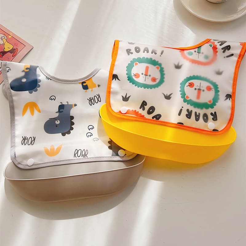 Cartoon detachable rice pocket baby eating waterproof bib for boys and girls baby food supplement bib three-dimensional rice pocket design