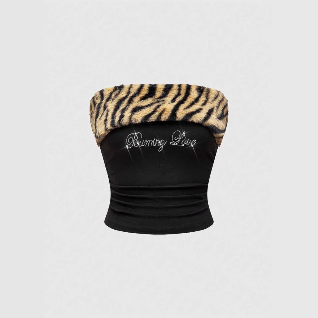 European and American cross-border new style slim sexy hottie y2k letters hot diamond leopard print crop top tube top vest wholesale