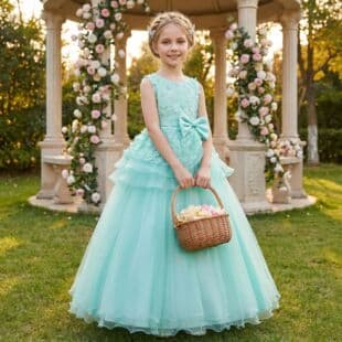 Cross-border hot-selling girls' dress, sleeveless flower and butterfly bow princess gown for flower girl, wedding, piano recital, birthday