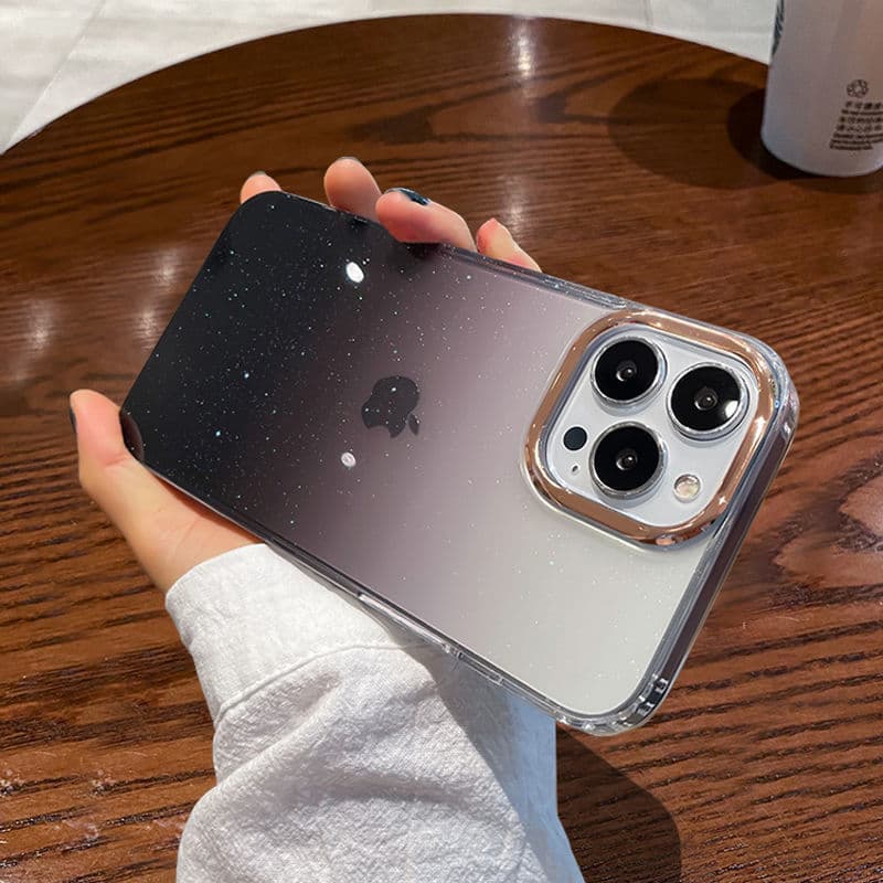 Gradient Glitter Phone Case for iPhone 14, Electroplated Lens Ring, Compatible with Apple 15, 16, Women's Protective Cover Wholesale New