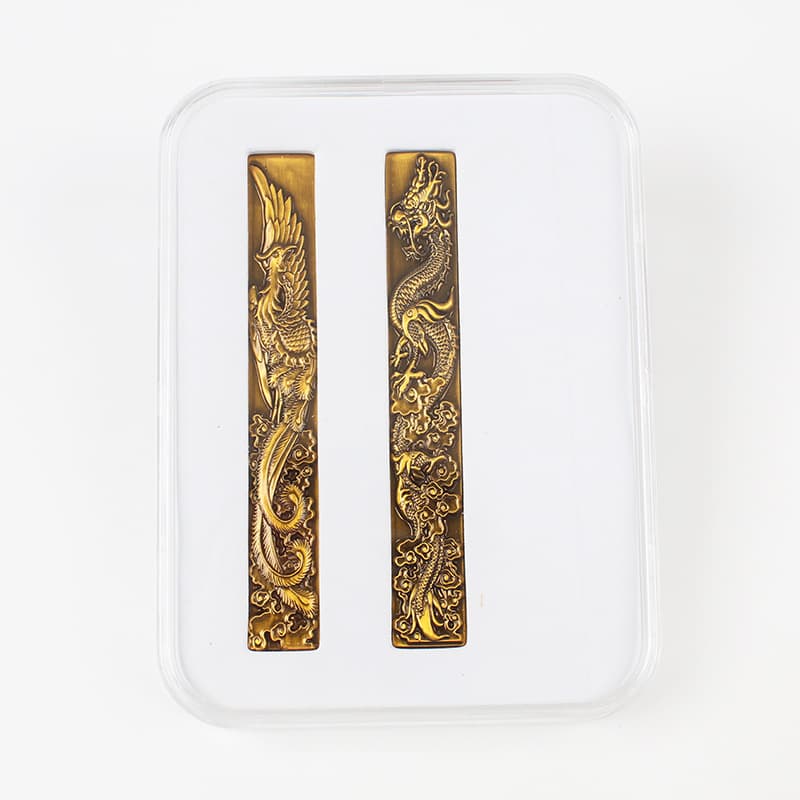 Antique-style Dragon and Phoenix Paperweights, Solid Brass Calligraphy Accessories, Pair of Scholar's Studio Artworks