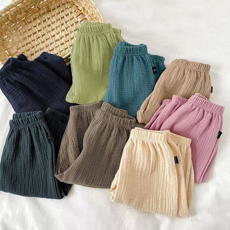 Pure Cotton Children's Retro Solid Color Pants Boys and Girls Children's Leg Bundled Casual Pants All-match Anti-mosquito Trousers Summer Wear
