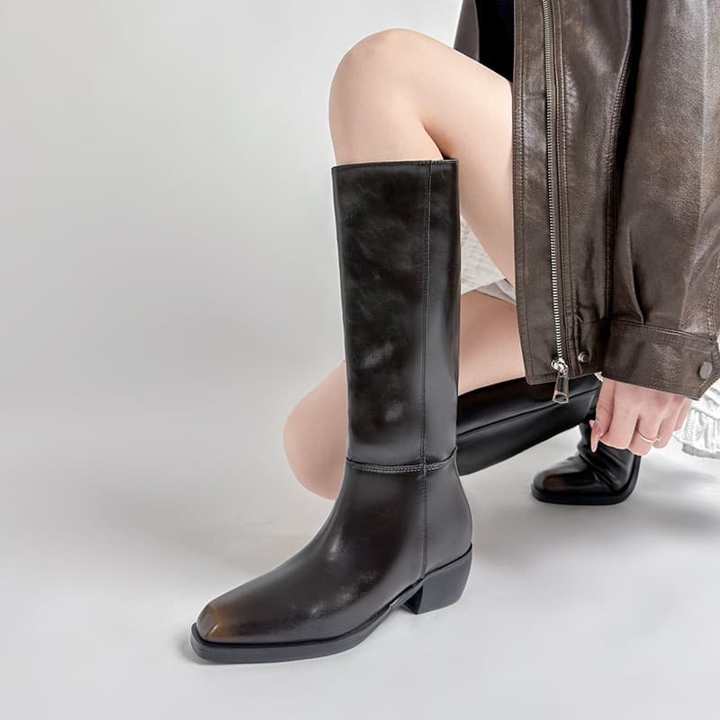 Square Toe Chunky Heel Tall Boots Knight Boots 2025 New Autumn Winter Thick Sole Slim Long Boots Women Retro Style Tall Boots