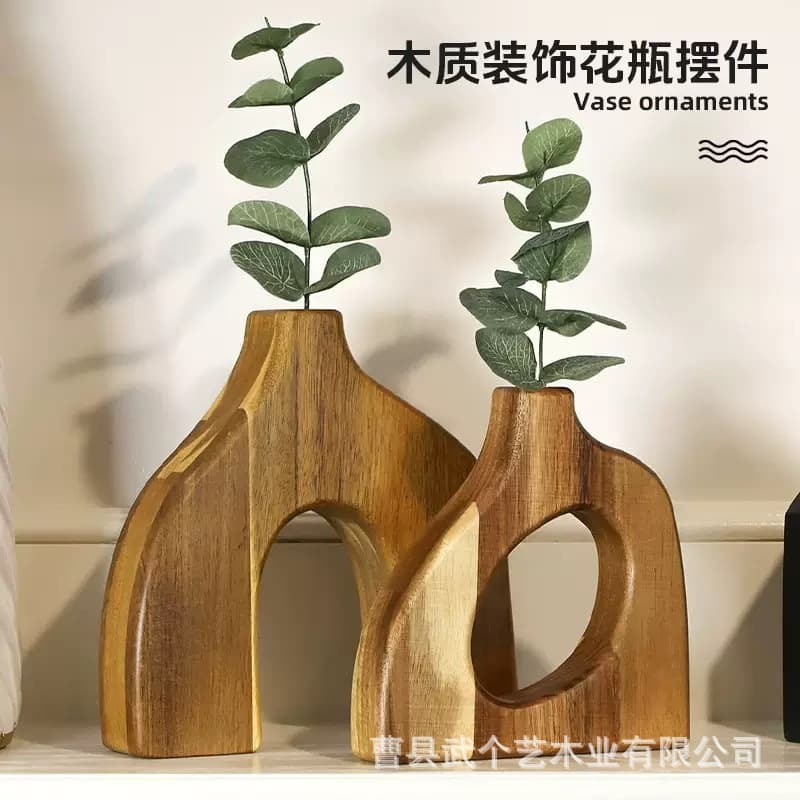 Creative home decoration wooden ornaments Nordic wood art style wooden crafts vases hotel B&B living room