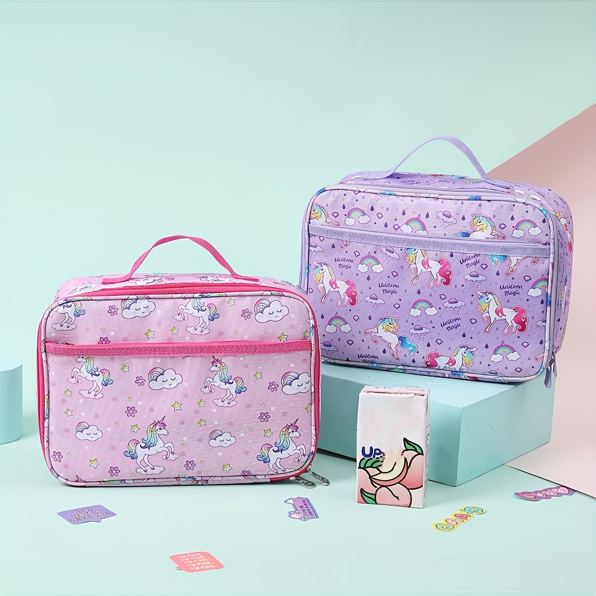 Cartoon Unicorn Shoulder Lunch Bag Kids Portable Bento Bag Student Cooler Bag Outdoor Picnic Insulated Bag