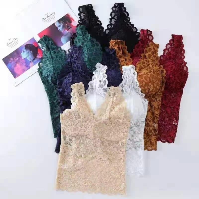Lace vest bra with padding, versatile, wire-free, wearable as outerwear, sexy and supportive, a popular style among online influencers.