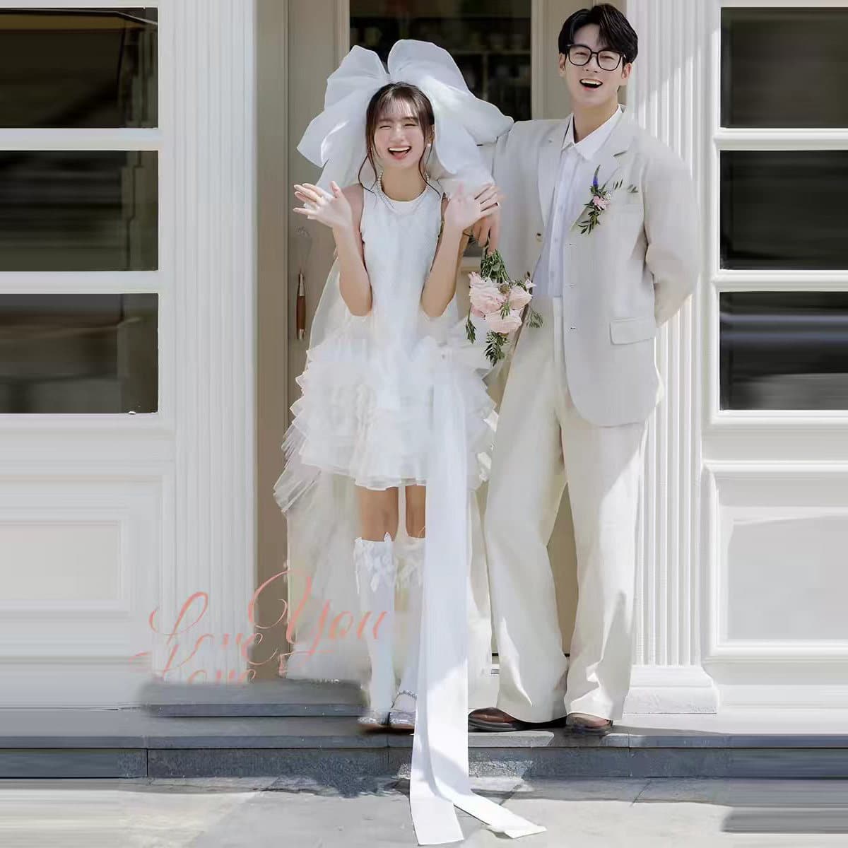 French White Niche Banquet Birthday Party Guest Book and Certificate Bridesmaid Engagement Short Dress Cake Dress