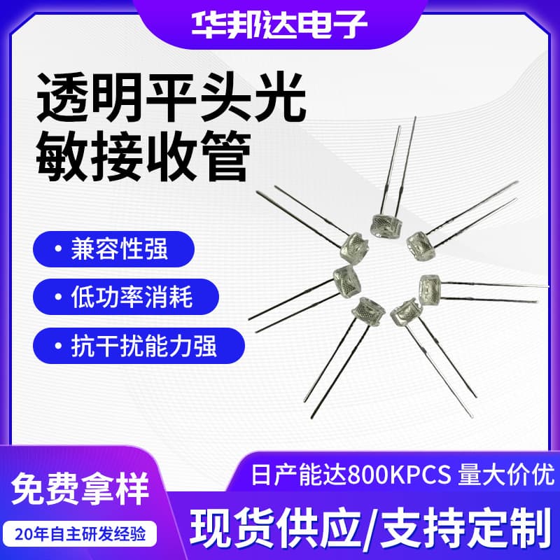 Photosensitive receiving tube suitable for light-sensing products, household light-sensing lighting, photosensitive receiving tube with flat-head package