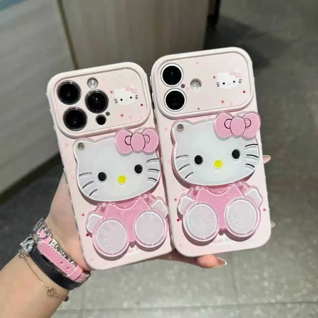 Ins-style case for Apple 17, new model, cat mirror DIY flip cover stand with built-in makeup mirror, convenient