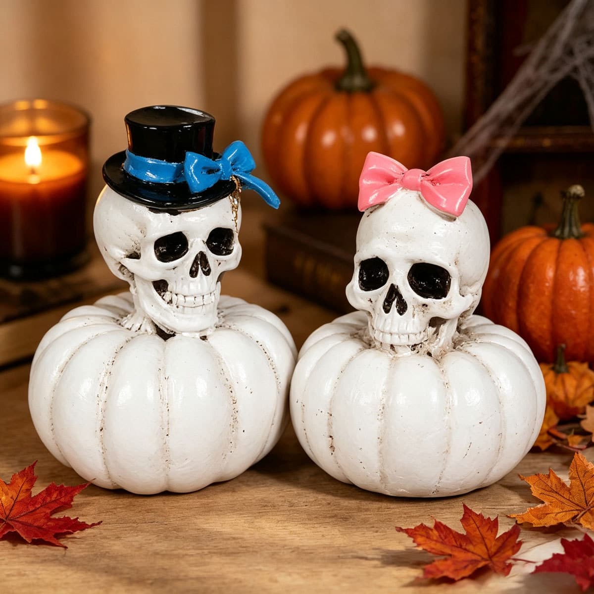 Cross-border popular couple skull pumpkin resin ornaments Halloween bride and groom skull decoration home desktop