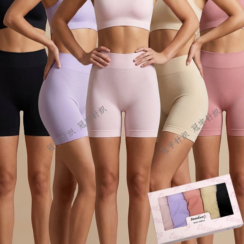 Seamless Women's Mid-Waist Anti-Exposure Safety Shorts 2-in-1 Breathable Girl's Boyleg Base Layer Panties Four-Corner Shorts
