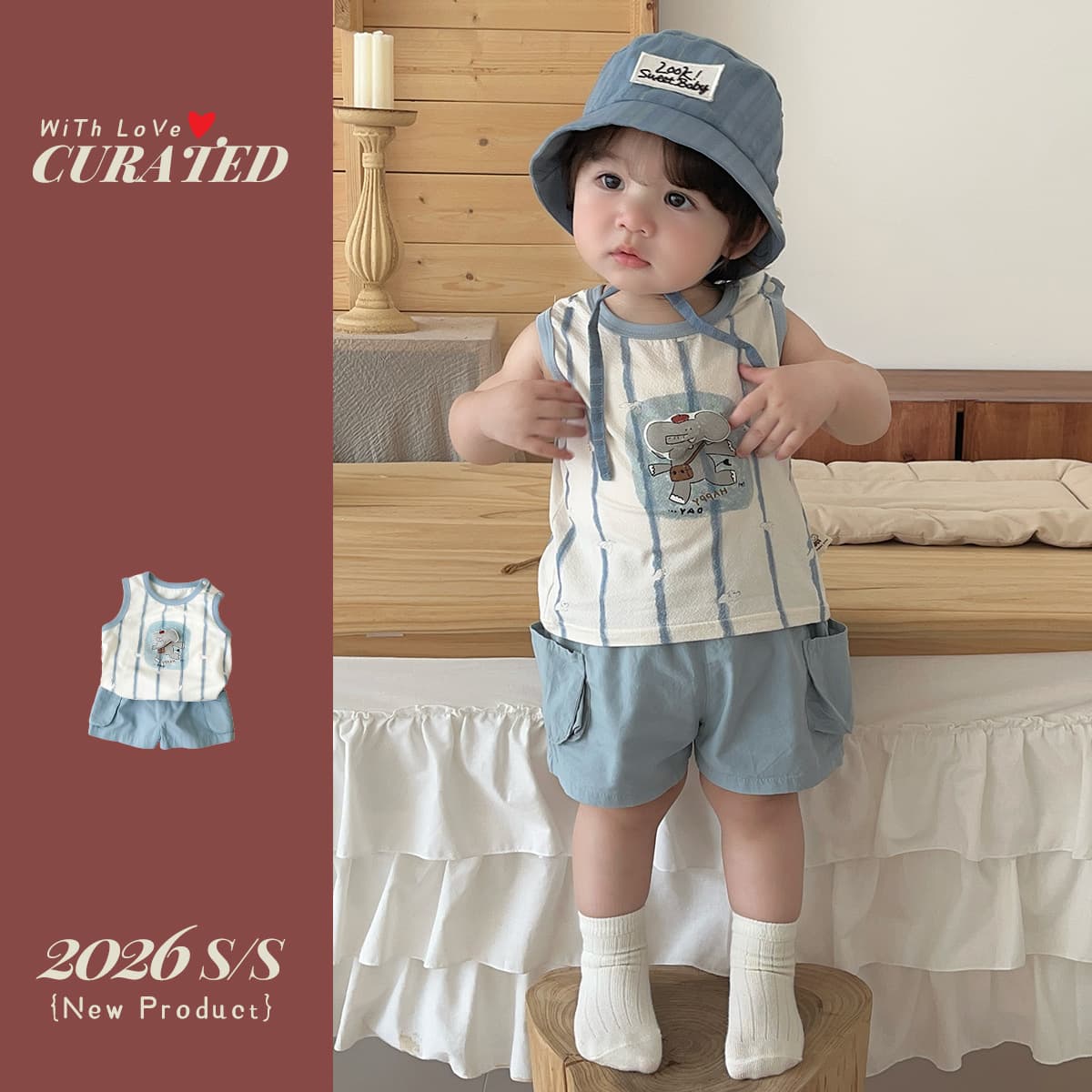Baby clothes summer thin split suit kindergarten baby boy cartoon sleeveless vest shorts boy outing clothes