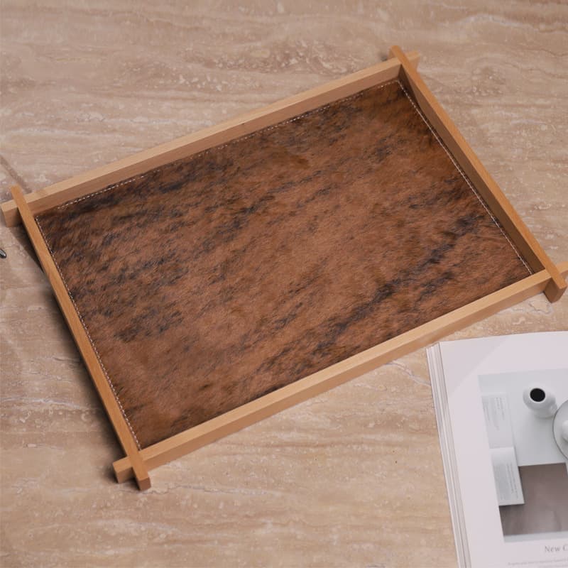 Modern Light Luxury Solid Wood Horsehair Tray Rectangular Tea Set Tea Tray Showroom Wooden Snack Plate Cup Storage Tray