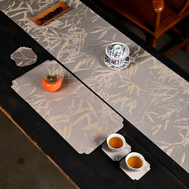 Waterproof Tea Mat with Jacquard Weaving Double-Sided Dry Brewing Zen Table Runner, Non-Slip Tea Set Accessories in New Chinese Style