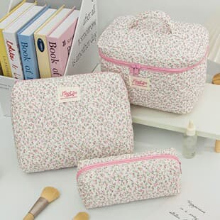 New Pink Floral Large Capacity Cosmetic Bag Portable Printed Toiletry Organizer Pillow Bag for Travel Cross-border