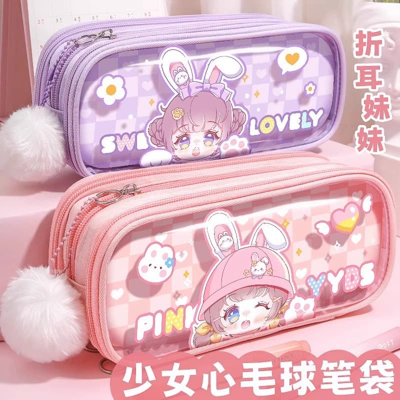 Welfare promotion classic folded ear sister smart sister large capacity multi-layer sweet style girl hair ball lace pain pencil bag