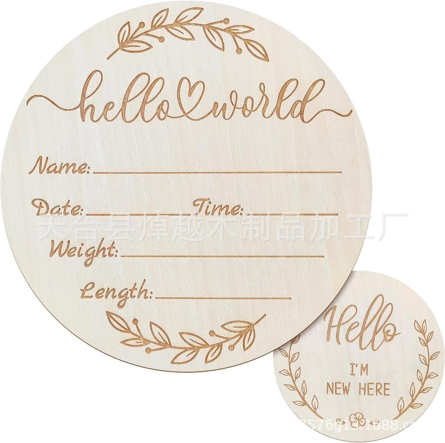 Wholesale HelloWorld Hello World Wooden 15m Disk DIY Double Sided Baby Surname Birth Announcement Sign
