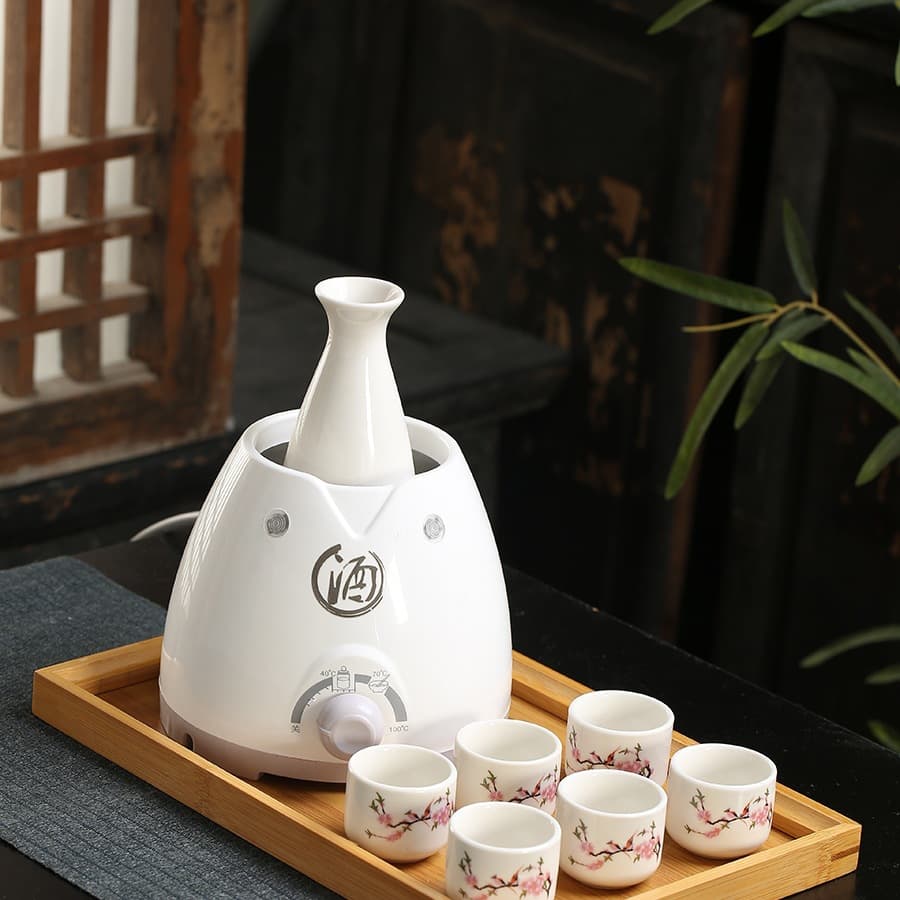 Electric Heating Wine Warmer, Temperature Control Thermostatic, Home Use Retro Half Jin (250g) Two Liang (100g) Yellow Rice Wine White Wine Ceramic Wine Set