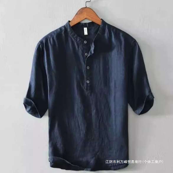 300lb Plus Size Men's Short Sleeve T-Shirt Chinese Style Summer Lightweight Breathable Loose Stand Collar Casual Five-Quarter Sleeve Shirt