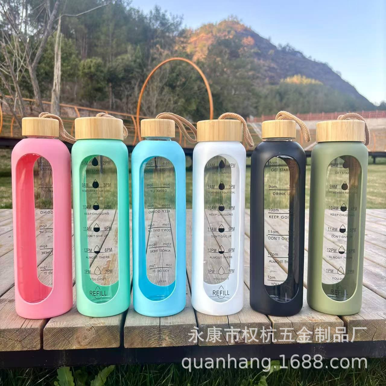 Large Capacity Sport Glass Water Cup High Borosilicate Single Layer Transparent Straight Drinking with Handle 1L Capacity