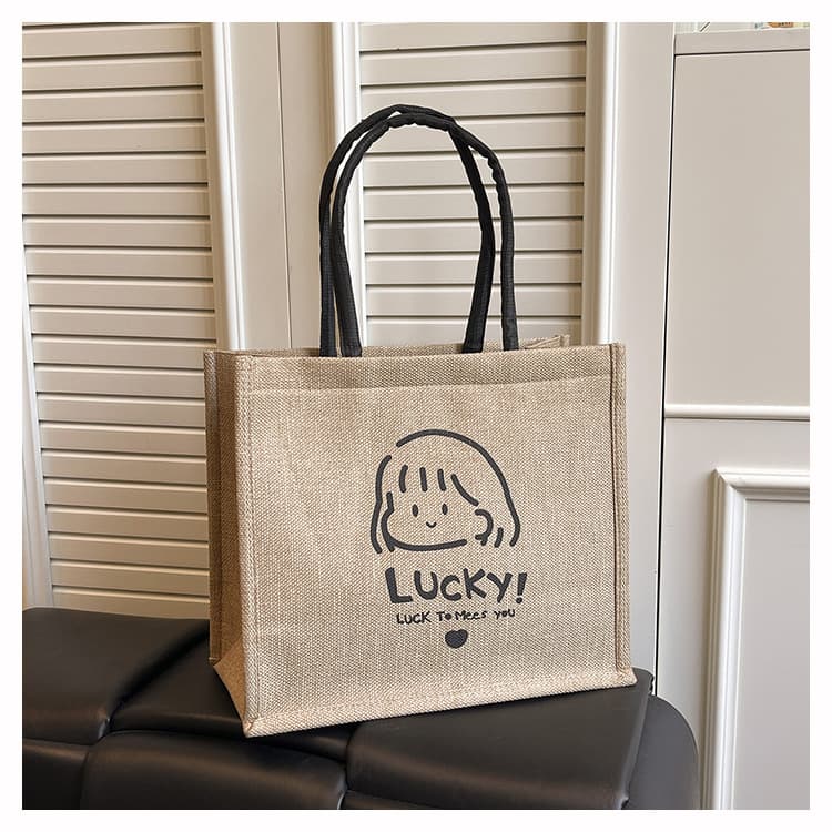 Cartoon Linen Bag Large Capacity Tote Shopping Bag Women's Simple Tote Bag Work Commuter Bag Wholesale Stock