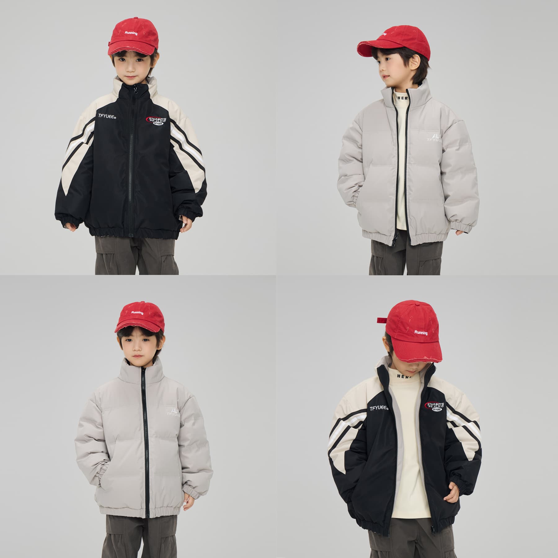 Winter new children's letter embroidered thickened jacket warm bread coat men's and older children's double-sided down jacket trendy