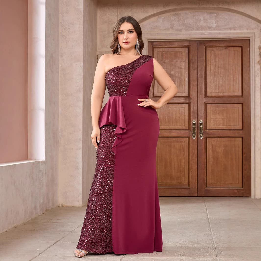 European and American New Style Women's Sequin Dress with Tie Waist, Mother of the Bride Wedding Bridesmaid Dress, Sleeveless Long Dress