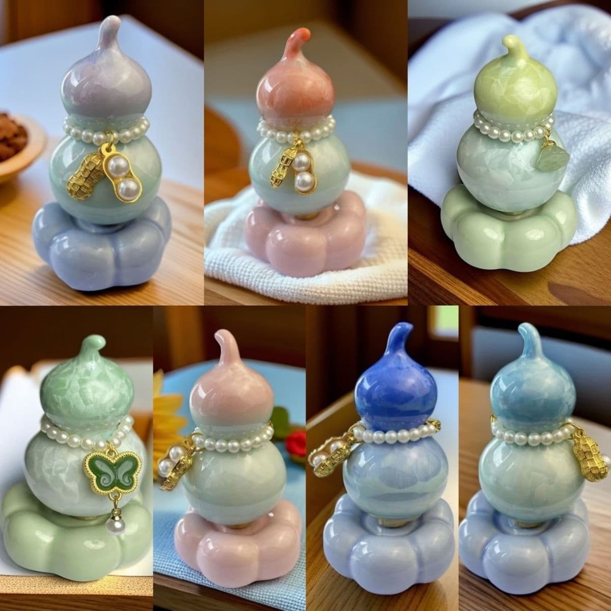 Popular Jingdezhen ceramic spinning gourd ornament, crystalline glaze gourd, ceramic base.
