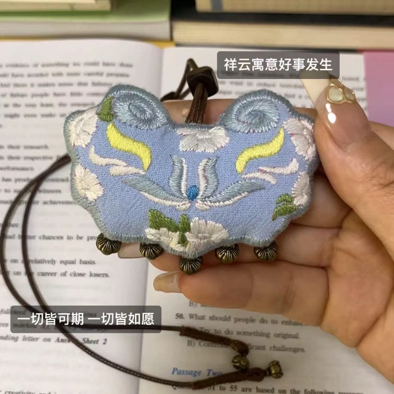Handmade Peace Embroidery Jasmine Sachet DIY Material Pouch, Self-Embroidered Gift Ruyi Keychain Material Kit
