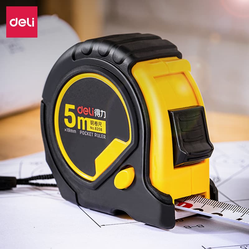 Deli 8208 Steel Tape Measure 5m Wide Type Fully Covered Rubber Tape Measure