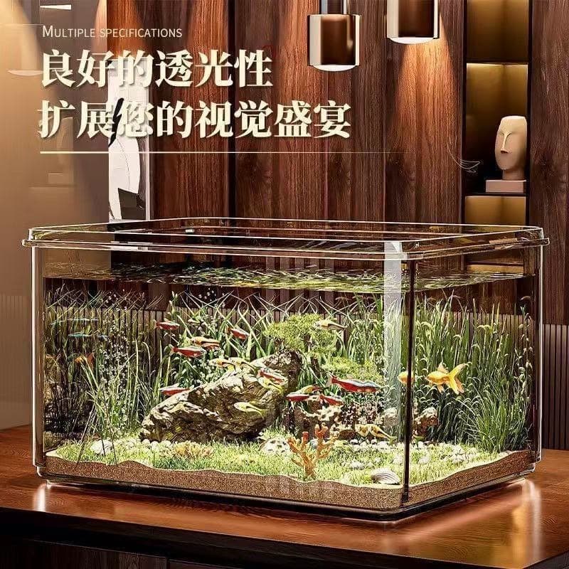Fish Tank Aquarium Lazy Transparent Plastic Goldfish Tank Living Room Balcony Home Use Landscape Medium Small Ecological Desktop Tank