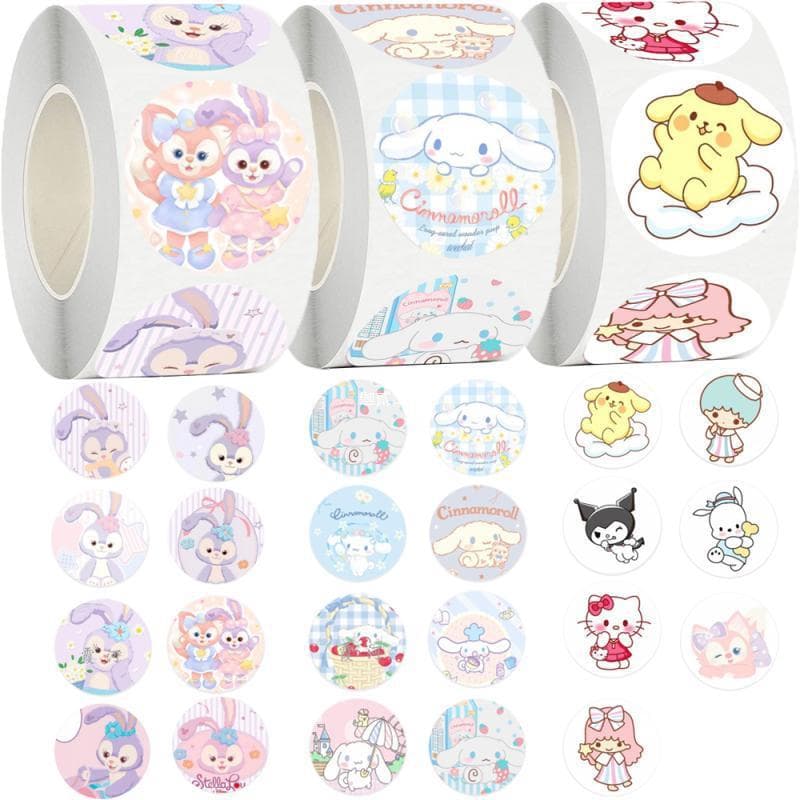 500 stickers/roll Cartoon Cinnamoroll Starlight Dew Cute Girl Hand Account Milk Tea Baking Takeout Reward Label Stickers