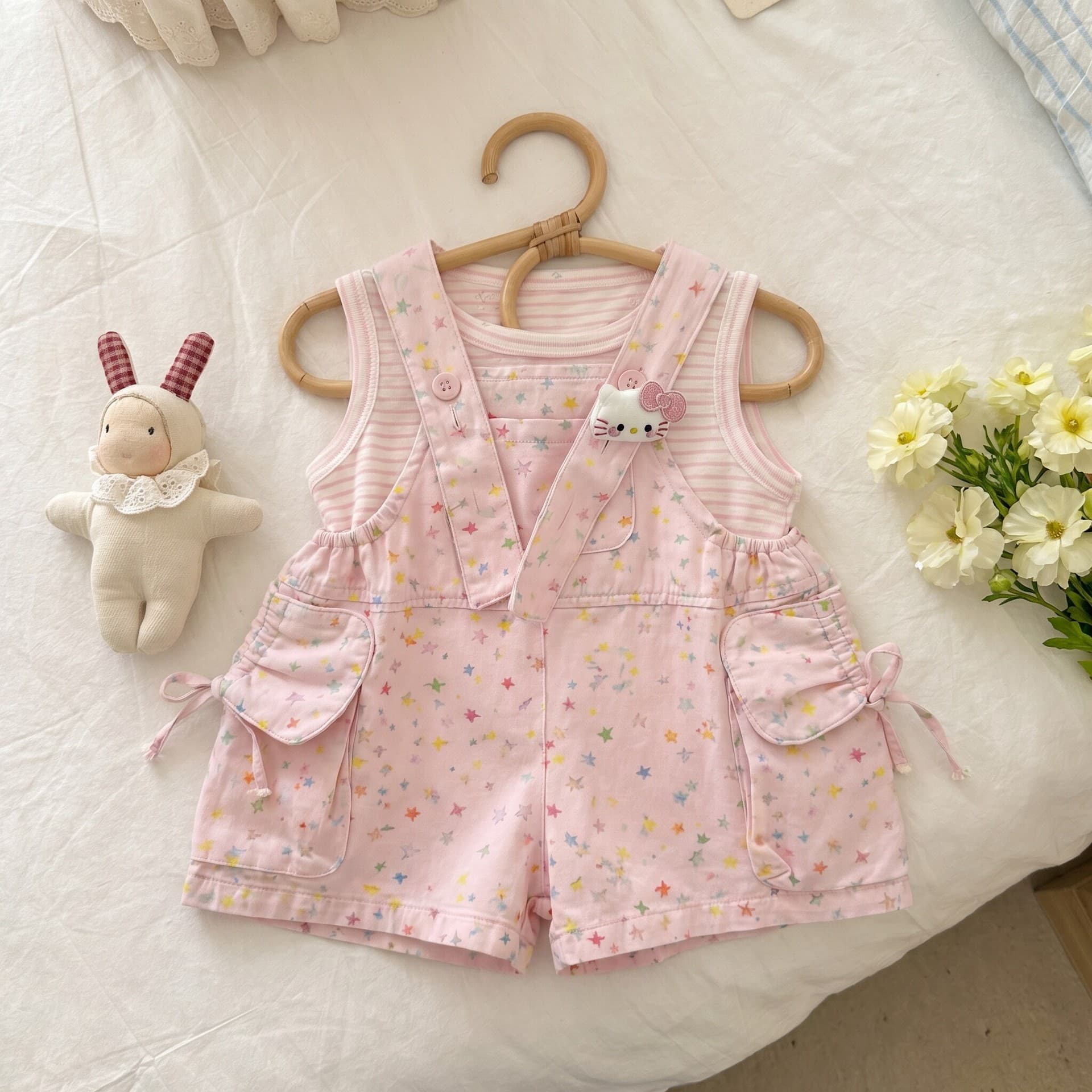 Girls' Summer Cute Cartoon Overalls Set 2026 New Stylish Baby Girl Super Cute Two-piece Set