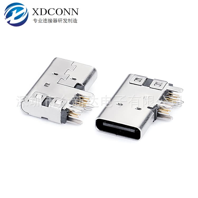Side Insert Type C 14P 90 Degree Female USB 3.1 Side Insert DIP Type L=14.55*8.94mm