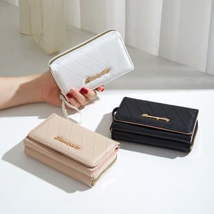 Medium-Short Wallet 2026 New Diagonal Embossed Card Holder Women's Coin Purse Simple Clutch Bag Wholesale Wallet