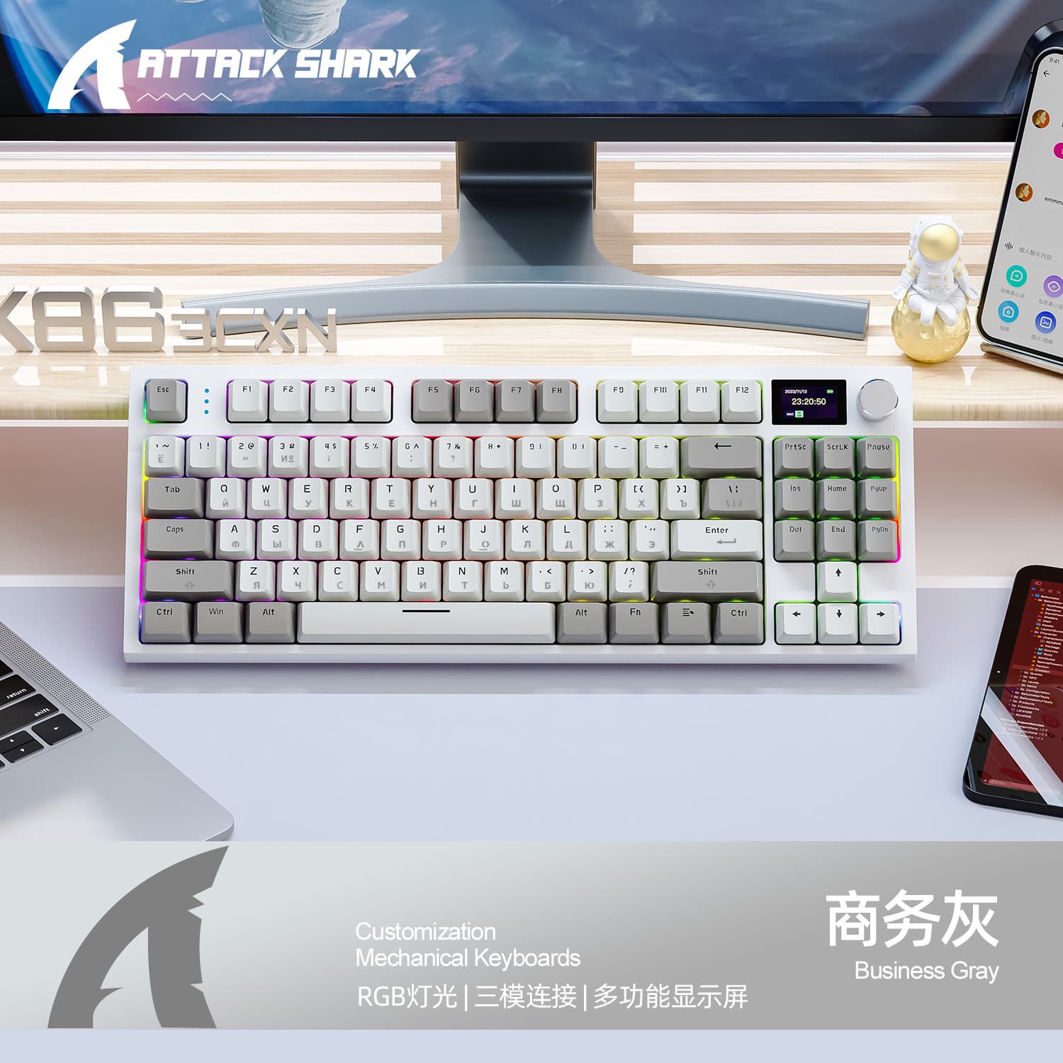 K86 RGB Mechanical Keyboard Wireless Bluetooth Multi-mode Plug-and-Play Gaming Keyboard with Russian Language Support and Waterproof Design