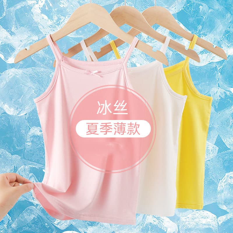 Girls' Close-Fit Camisole Vest Top Loungewear Underwear Solid Color Lace Modal Camisole for Baby Girls
