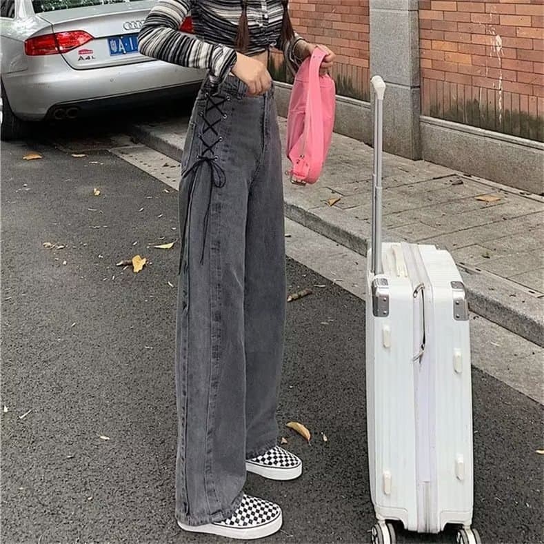 Jeans women's loose straight summer wear 2026 new spring and autumn high-waisted wide-leg floor-length pants for small people